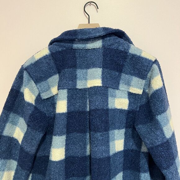 Soft Surroundings Dealto Jacket Sherpa Blue White Plaid Pockets Snap Front Sz L - Picture 3 of 8